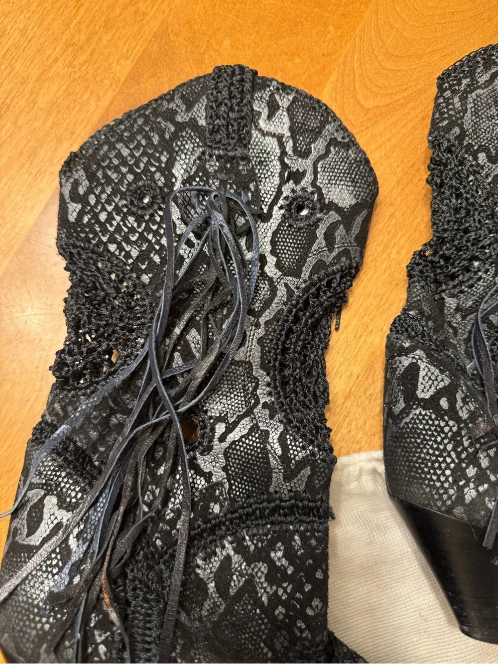 El Vaquero Black Snake-Print Lace-Up Ankle Booties
